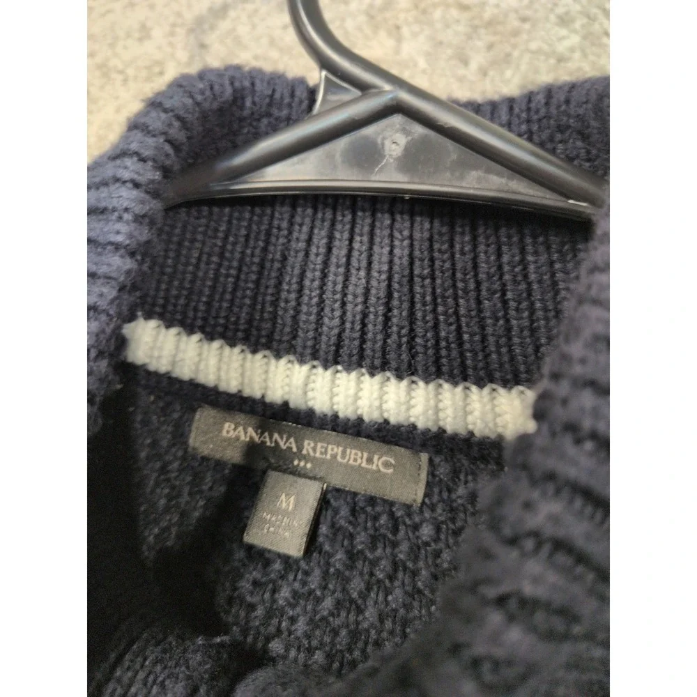 Banana Republic Mens Navy Blue Cable Knit Button‎ Front Cardigan Sweater Size M